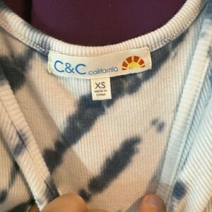 C&C California Navy and White Ribbed Top